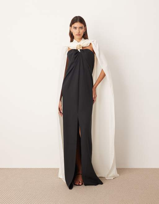 ARRANGE crepe column maxi dress with contrast drape back in black and white