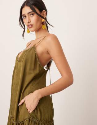ARRANGE CRINKLE SATIN MIX CAMI MIDI DRESS WITH RAW EDGING 