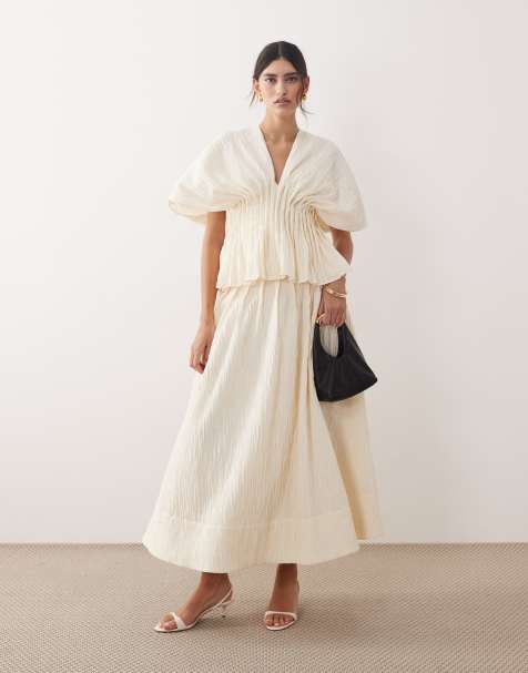 ARRANGE crinkle texture cinched waist top and maxi skirt co ord in cream - view 1