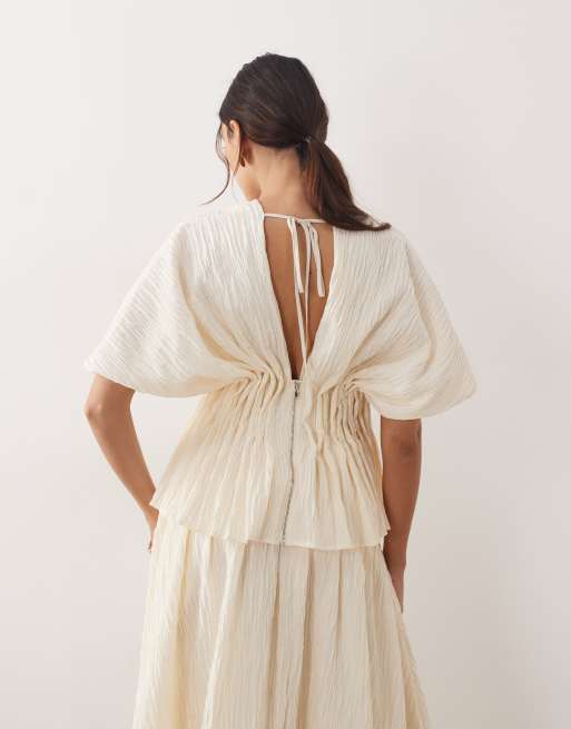 ARRANGE crinkle texture cinched waist top co ord in stone, 4 of 4