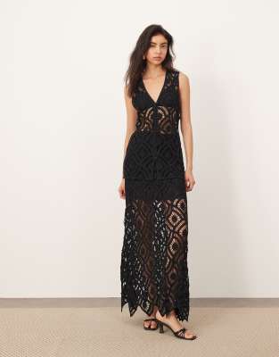 crochet a-line maxi skirt in black - part of a set
