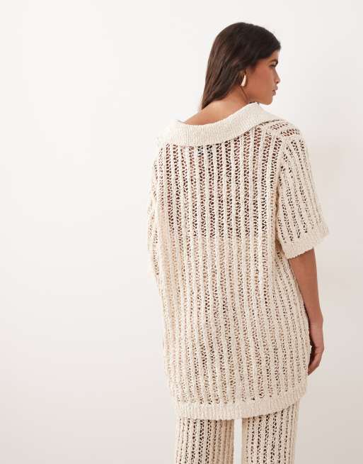 ARRANGE crochet collared top co ord in ivory, 2 of 4