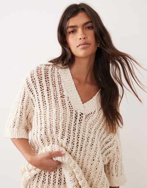ARRANGE crochet collared top co ord in ivory, 3 of 4