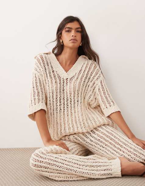 ARRANGE crochet collared top in ivory - part of a set - view 1