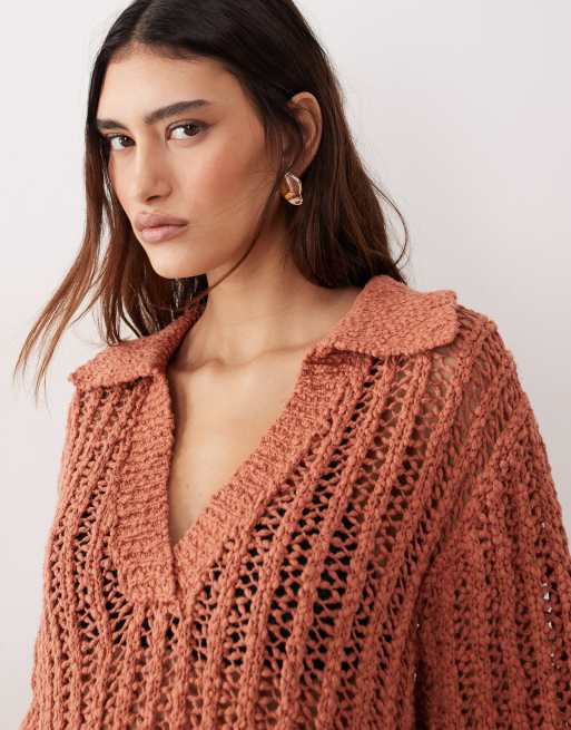 ARRANGE crochet collared top in terracotta - part of a set, 2 of 4