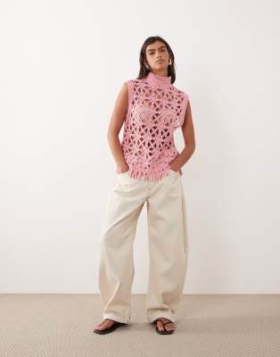 ARRANGE crochet knit sleeveless top in pink