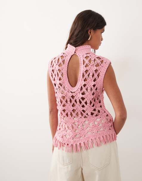 ARRANGE crochet knit sleeveless top in pink - view 1