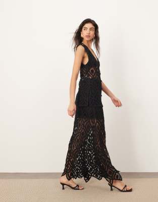 Arrange Crochet Longline Button Up Top In Black