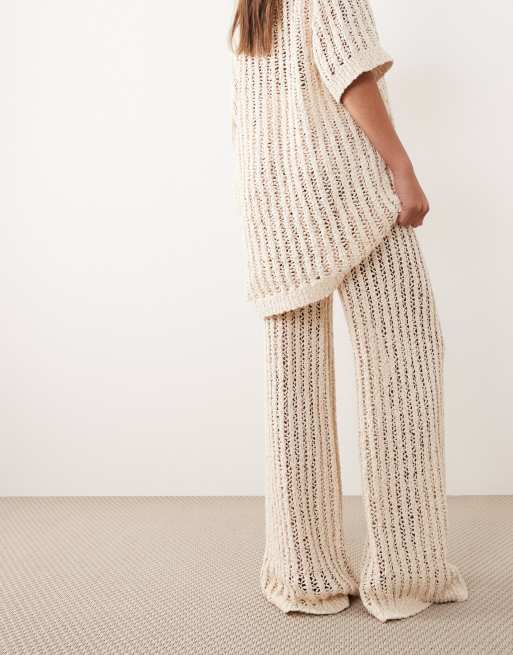ARRANGE crochet straight leg pants in ivory (part of a set) , 5 of 5