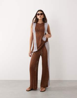 ARRANGE crochet trousers co-ord in brown and blue contrast
