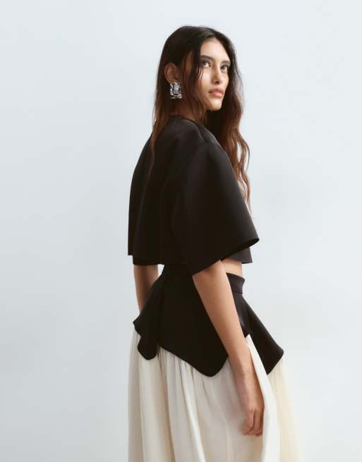 ARRANGE crop t-shirt in bonded satin in black (part of a set), 4 of 4