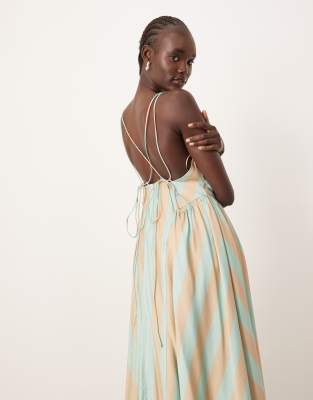 Arrange Cross Back Detail Midi Dress With Full Skirt In Multi