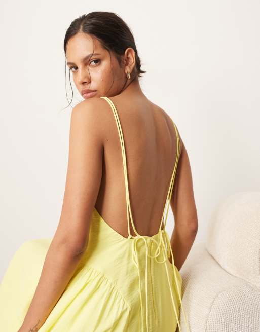 ARRANGE cross back detail midi dress with full skirt in yellow