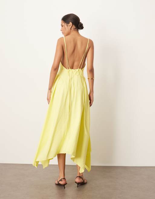 ARRANGE cross back detail midi dress with full skirt in yellow