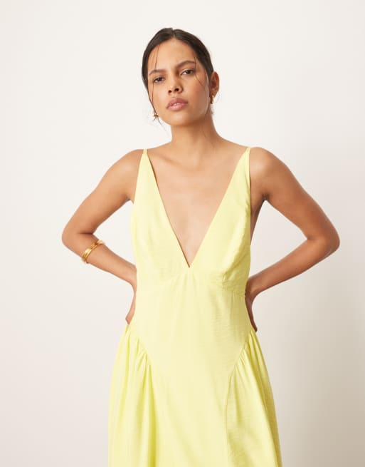 ARRANGE cross back detail midi dress with full skirt in yellow