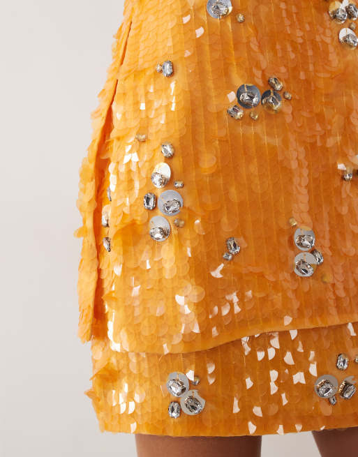 ARRANGE crystal embellished longline cami top co-ord in orange, 3 of 4