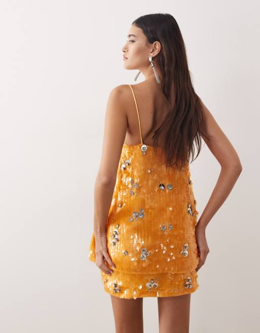 ARRANGE crystal embellished longline cami top co-ord in orange, 4 of 4