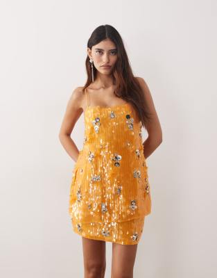 Arrange Crystal Embellished Longline Cami Top Co-ord In Orange