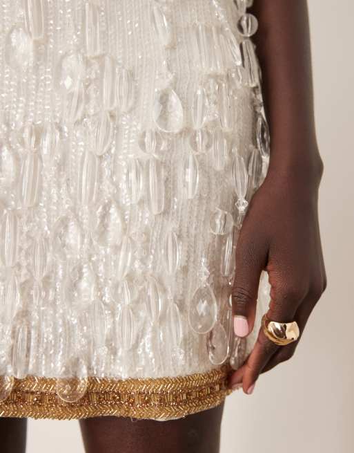 ARRANGE crystal encrusted shift mini dress in ivory, 3 of 4