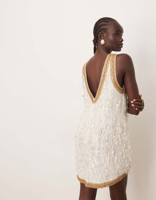 ARRANGE crystal encrusted shift mini dress in ivory, 4 of 4