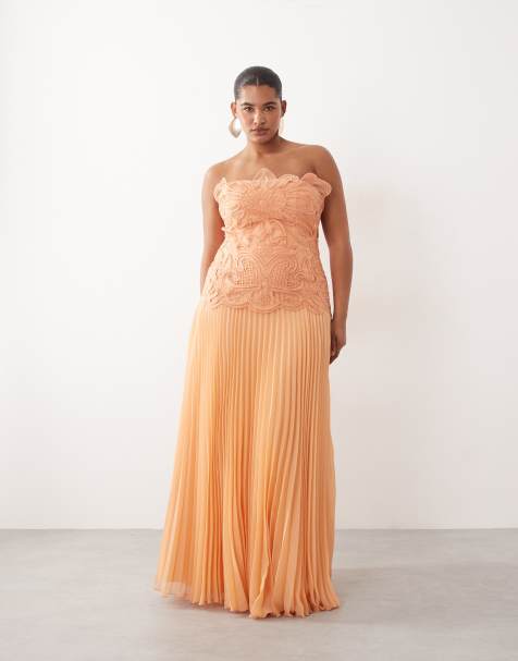 ARRANGE Curve abstract cut work bandeau maxi dress with pleat skirt in soft peach - view 1
