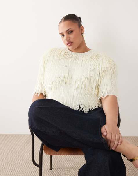 ARRANGE Curve all over shard sequin strong shoulder t-shirt in white - view 1