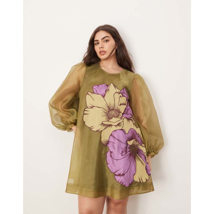 knee length dresses for ladies Justice Fitted Waist A-Line Dress Floral Print Orange main image 1
