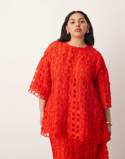 ARRANGE Curve applique oversized t-shirt co-ord in red - view 1