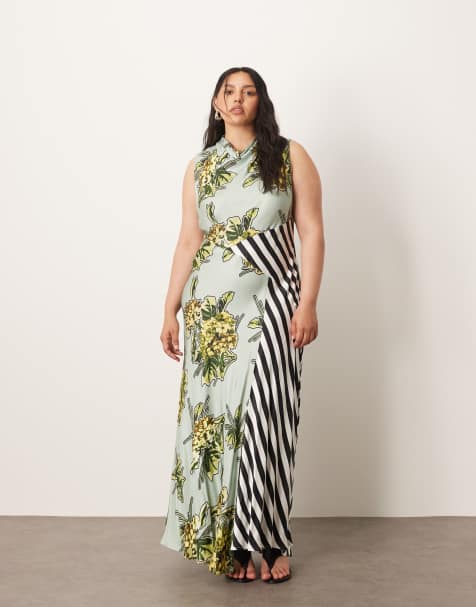 ARRANGE Curve – Ärmelloses Maxikleid mit Wasserfallausschnitt, Streifen und Blumenmuster - view 1