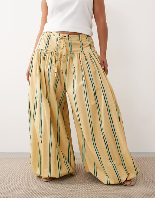 ARRANGE Curve balloon trousers with tie waist in yellow stripe, 2 of 5