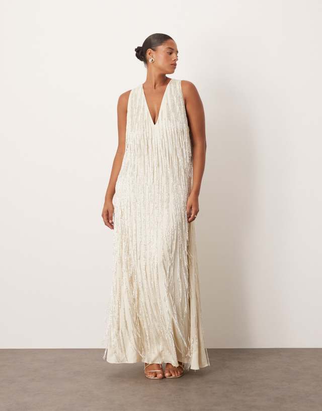 kimberley sleeveless beaded fringe maxi dress reviews ARRANGE Curve with splits in winter white the Brigid Gown is Size:WIDE - US WOMEN 6.5 - UK 4.5 - EU 38 swatches-samper-strapless-maxi-dress black formal maternity dress