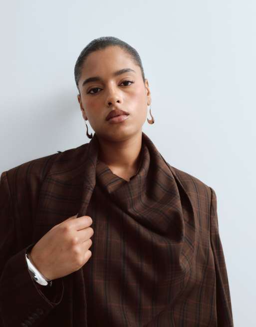 ARRANGE Curve Blazer-Kombiteil mit Drapierung, Schalkragen und Karomuster in Schokobraun, 3 von 4