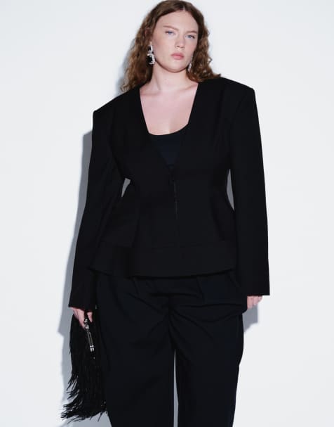 ARRANGE Curve blazer sans col à épaules marquées et basque noir - view 1