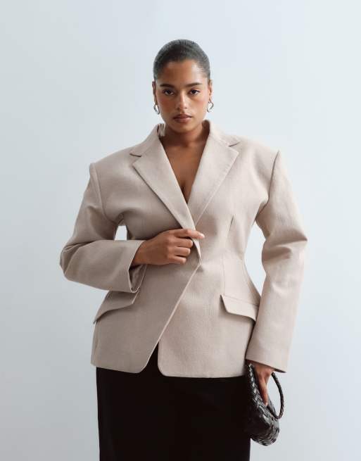 ARRANGE Curve - Blazer sartoriale stretto in vita color talpa