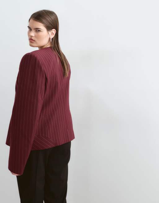 ARRANGE Curve blazer strutturato a righe bordeaux, 3 di 5