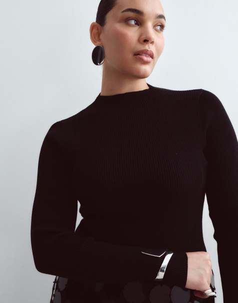 ARRANGE Curve blød strik bodystocking med lange ærmer i sort - view 1