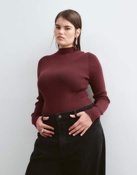 ARRANGE Curve body z miękkiej dzianiny z długim rękawem w kolorze bordowym - view 1