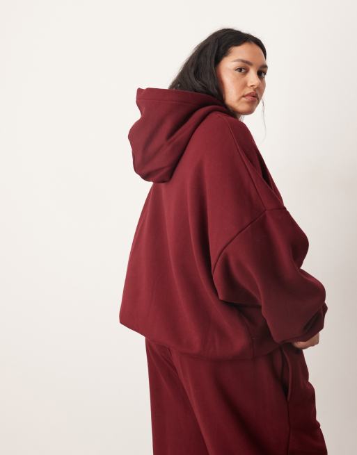 ARRANGE Curve – Bordowa gruba bluza z kapturem oversize premium, 4 z 4