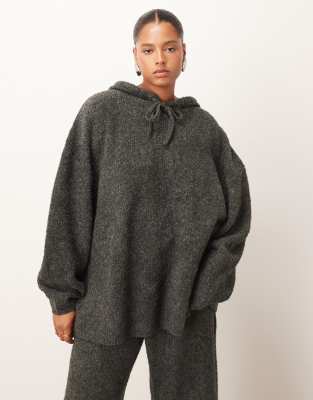 ARRANGE ARRANGE Curve boucle hoodie co-ord in charcoal-Grey