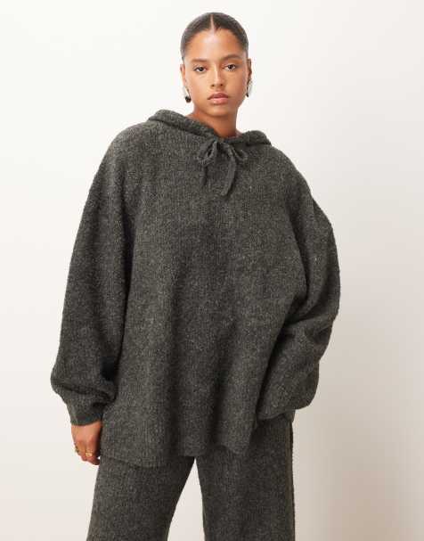 ARRANGE Curve boucle hoodie co-ord in charcoal - view 1