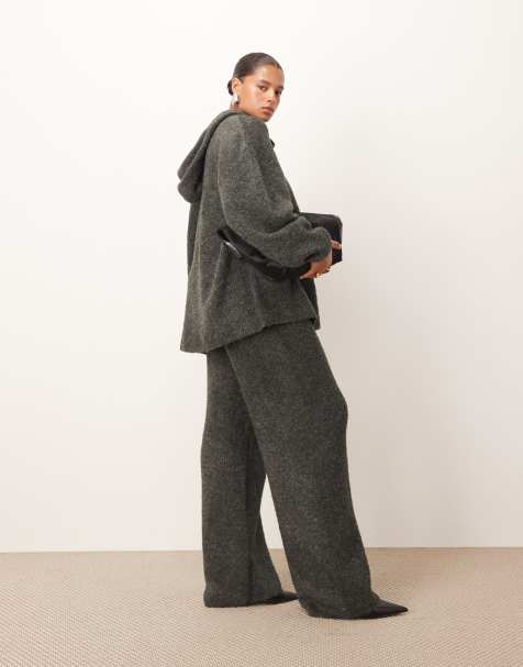 ARRANGE Curve boucle knit straight leg trouser co-ord in charcoal - view 1