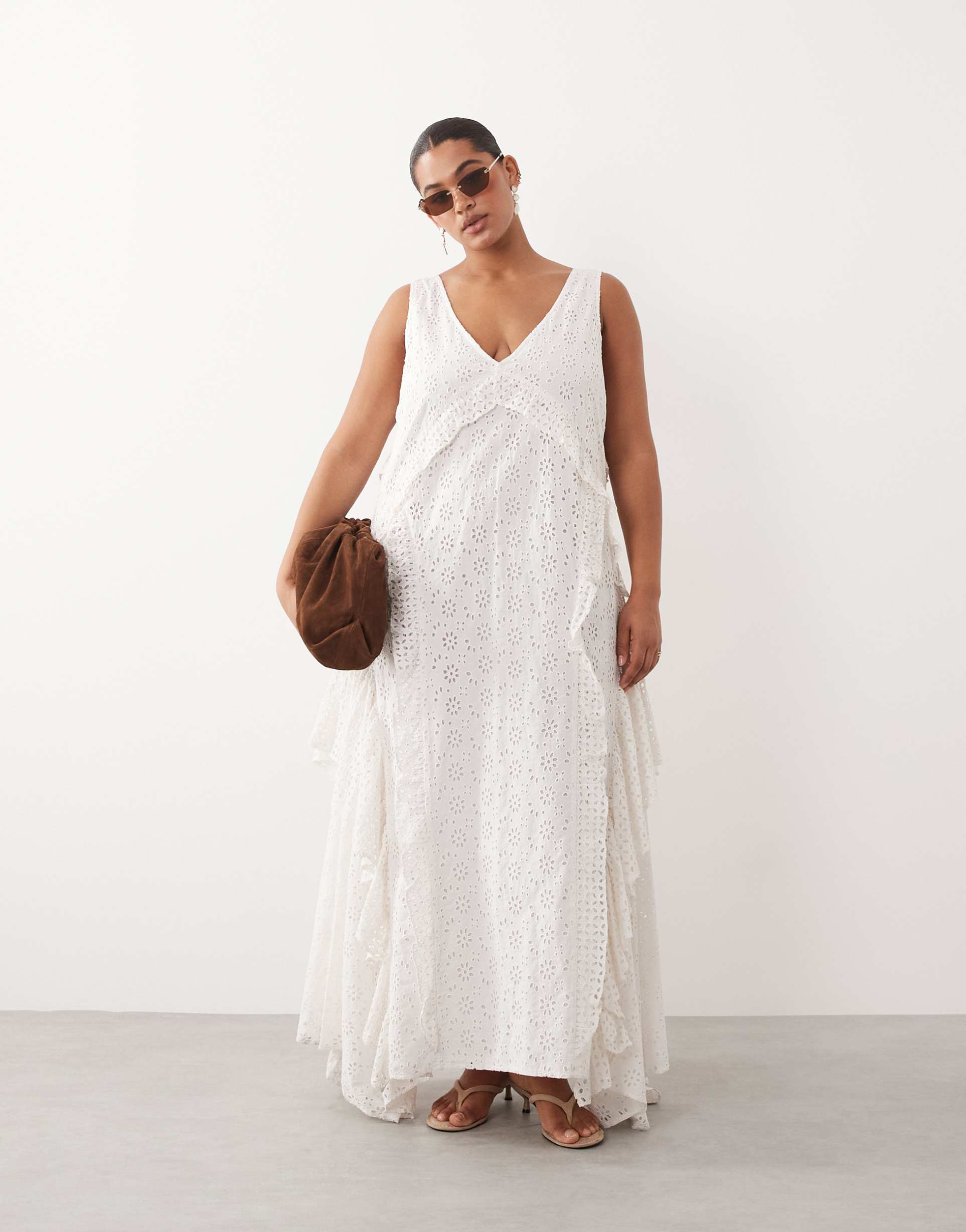 arrange curve broderie tiered maxi dress in white
