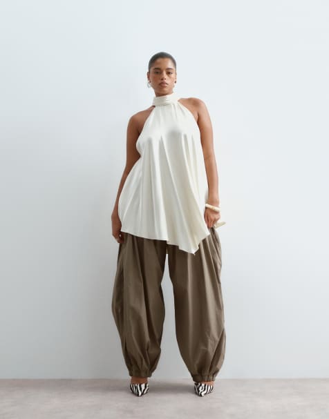 ARRANGE Curve broek met taille-naad en ballonpijpen in kaki - view 1
