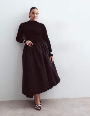 Arrange Curve Bubble Midi Skirt In Black