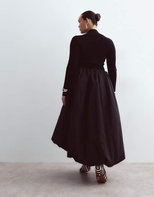 ARRANGE Curve bubble midi skirt in black, 3 of 5