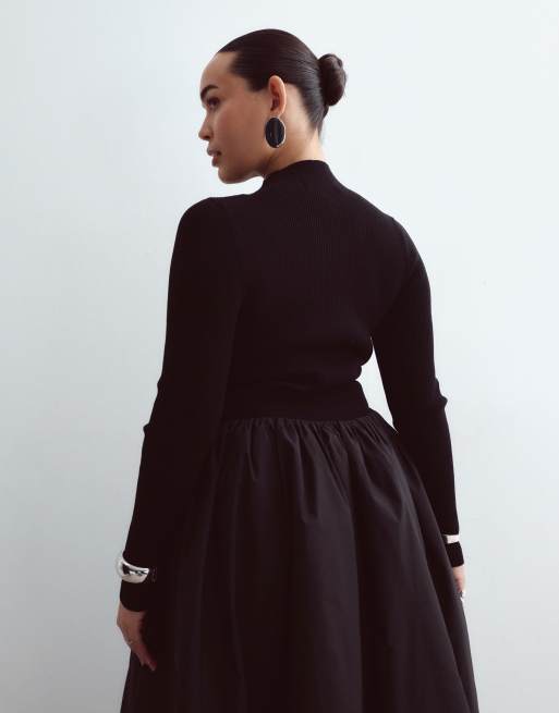 ARRANGE Curve bubble midi skirt in black, 4 of 5
