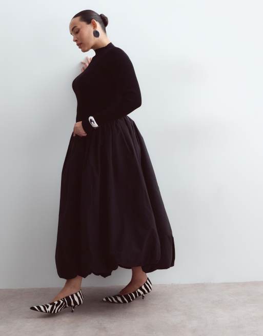 ARRANGE Curve bubble midi skirt in black, 5 of 5