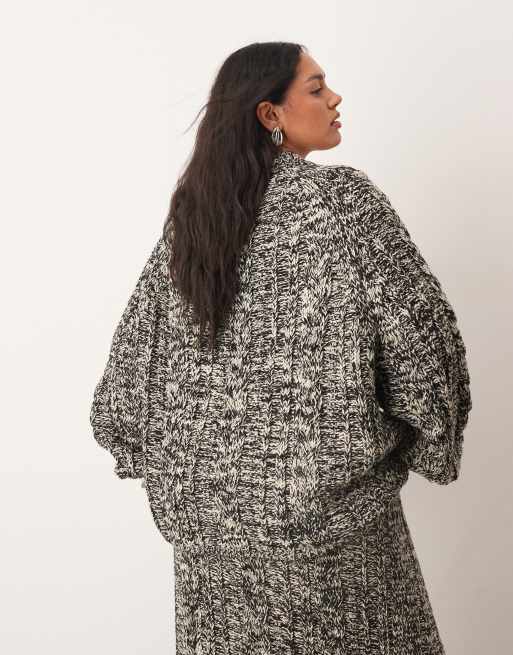 ARRANGE Curve cable knit high neck jumper with volume sleeve in mono (Part of a set), 4 of 4