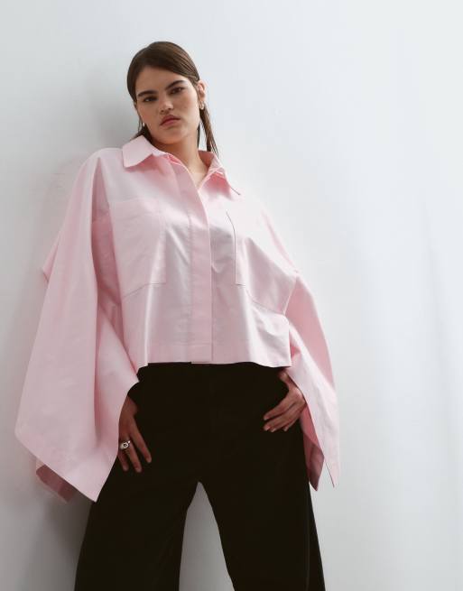ARRANGE Curve camicia oversize stile mantella a taglio squadrato in cotone rosa, 1 di 5