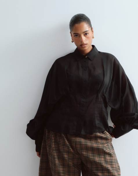 ARRANGE Curve - Camicia premium modellante in organza nera - view 1